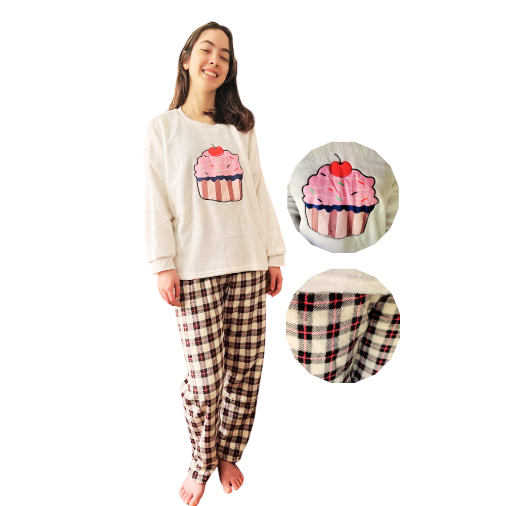 pijama feminino cupcake bolinho 2 peças calça e blusa amo kigurumi fundo branco